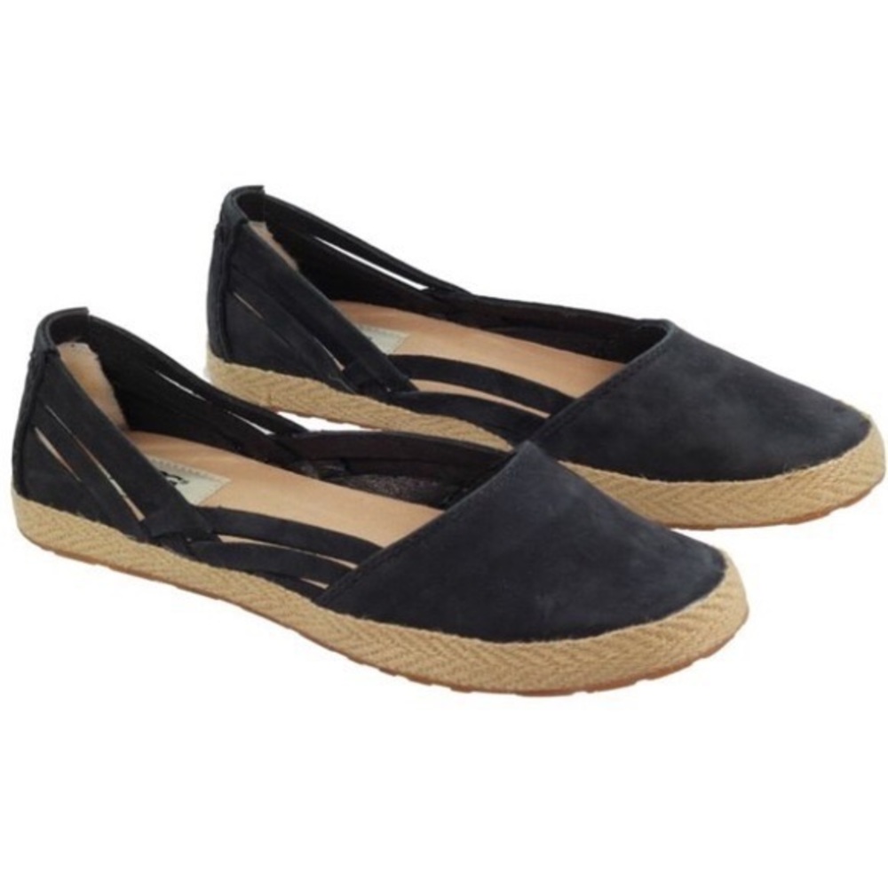 UGG Womens Cicily Espadrille Flat Shoes Black Strappy Round Toe Slip Ons 7